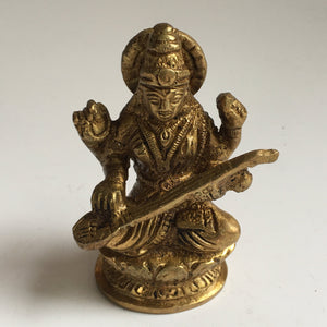 Small Saraswati Brass Statue with Veena
