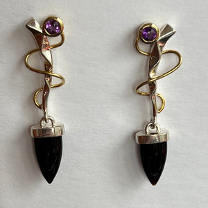 Onyx and Amethyst Earrings