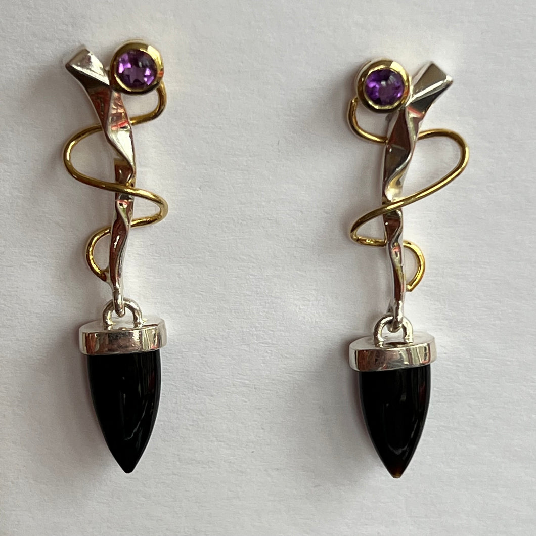 Onyx and Amethyst Earrings