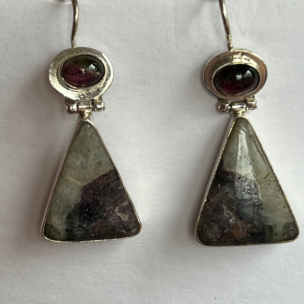 Pink Tourmaline and Smoky Quartz Earrings