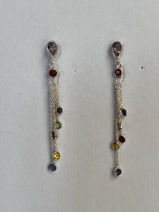Multi-stone Amethyst, Tourmaline, Iolite, Citrine "Tassle" Earrings