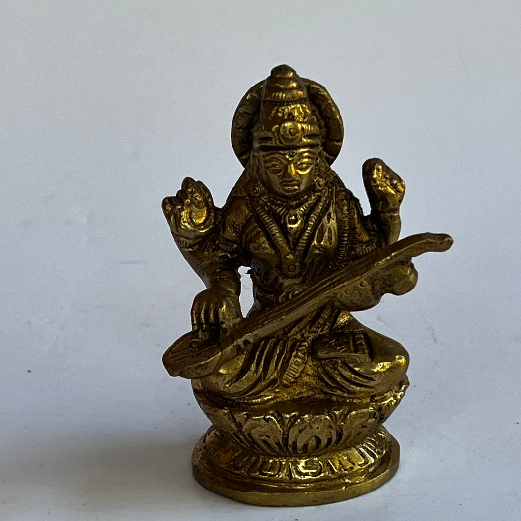 Small Saraswati Brass Statue with Veena (Copy)