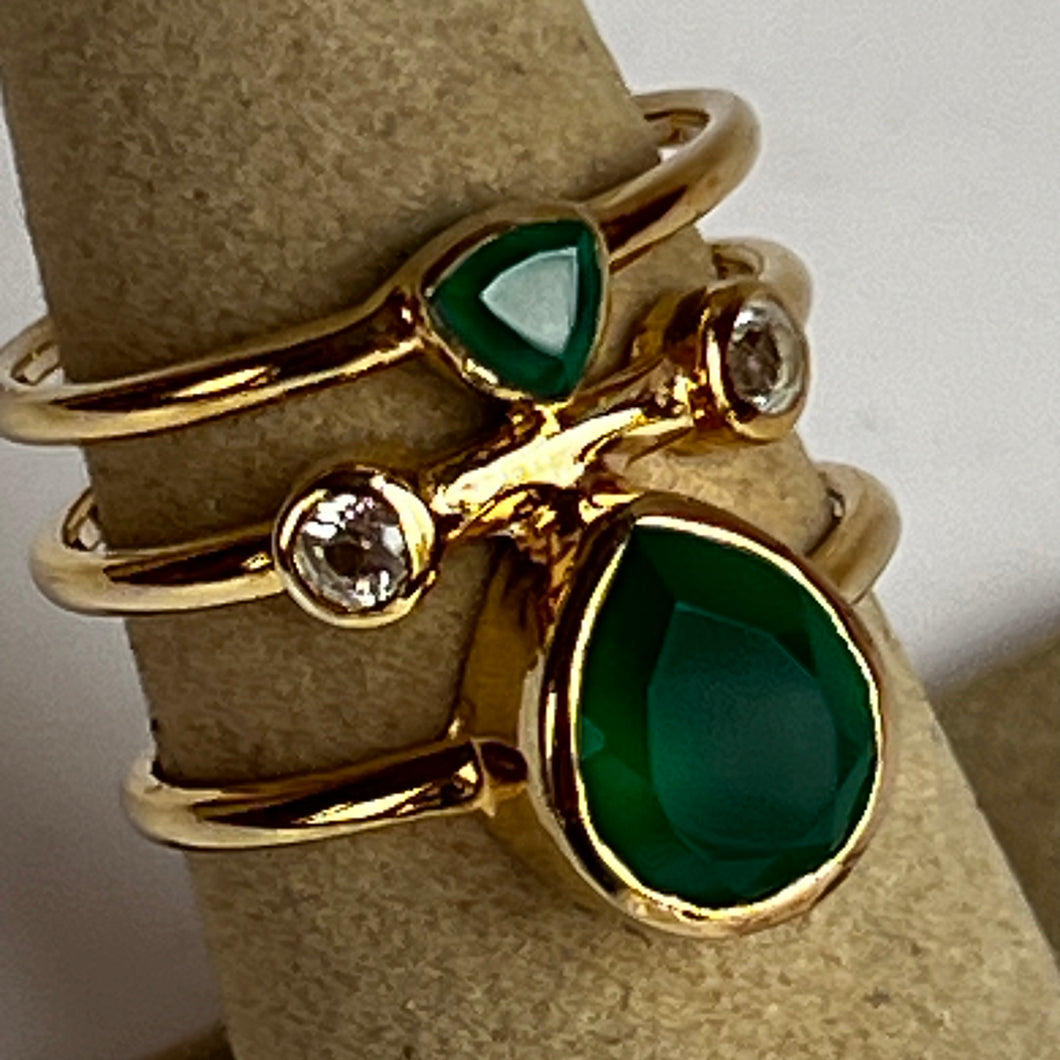 Green Onyx and White Topaz Ring