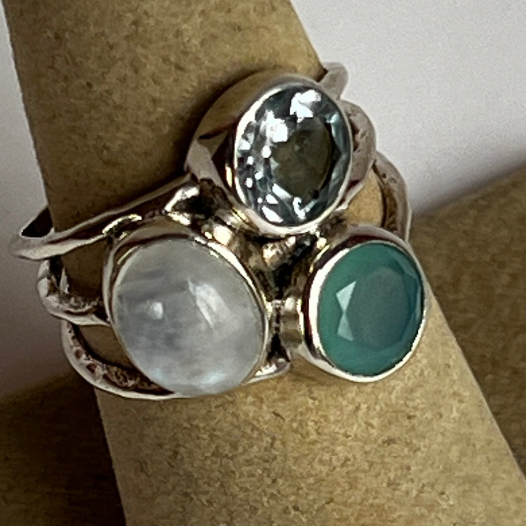 Moonstone, Chalcedony & Blue Topaz Ring
