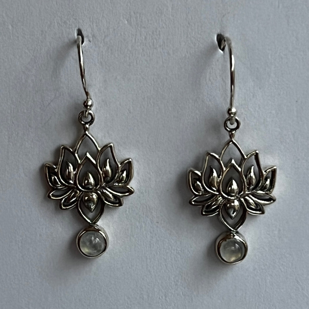 Rainbow Moonstone Lotus Earrings