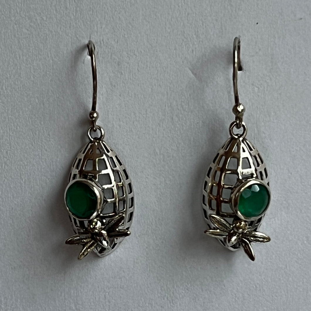 Green Onyx Bee Earrings