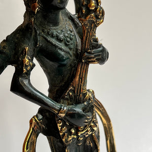 Bronze Saraswati Statue with Veena and Peacock