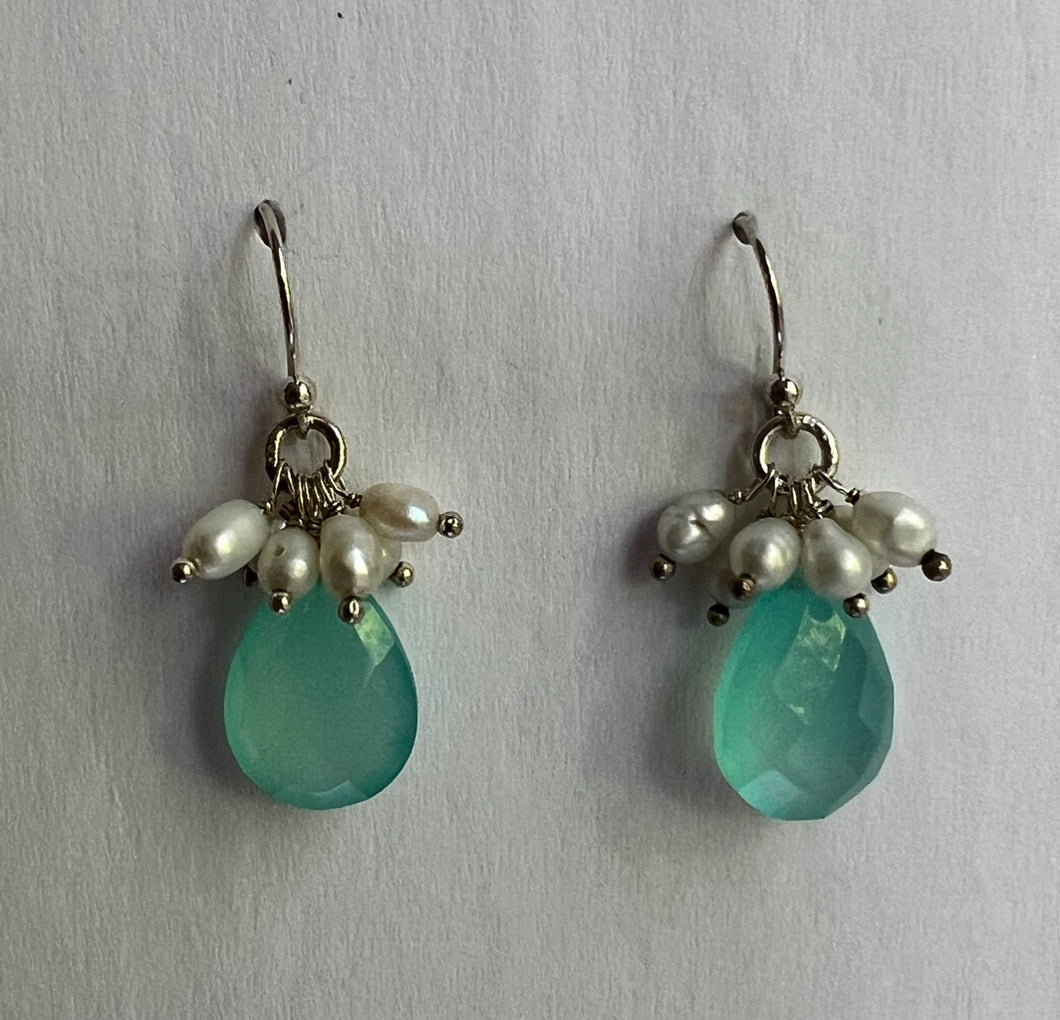 Chalcedony and Pearl Earrings