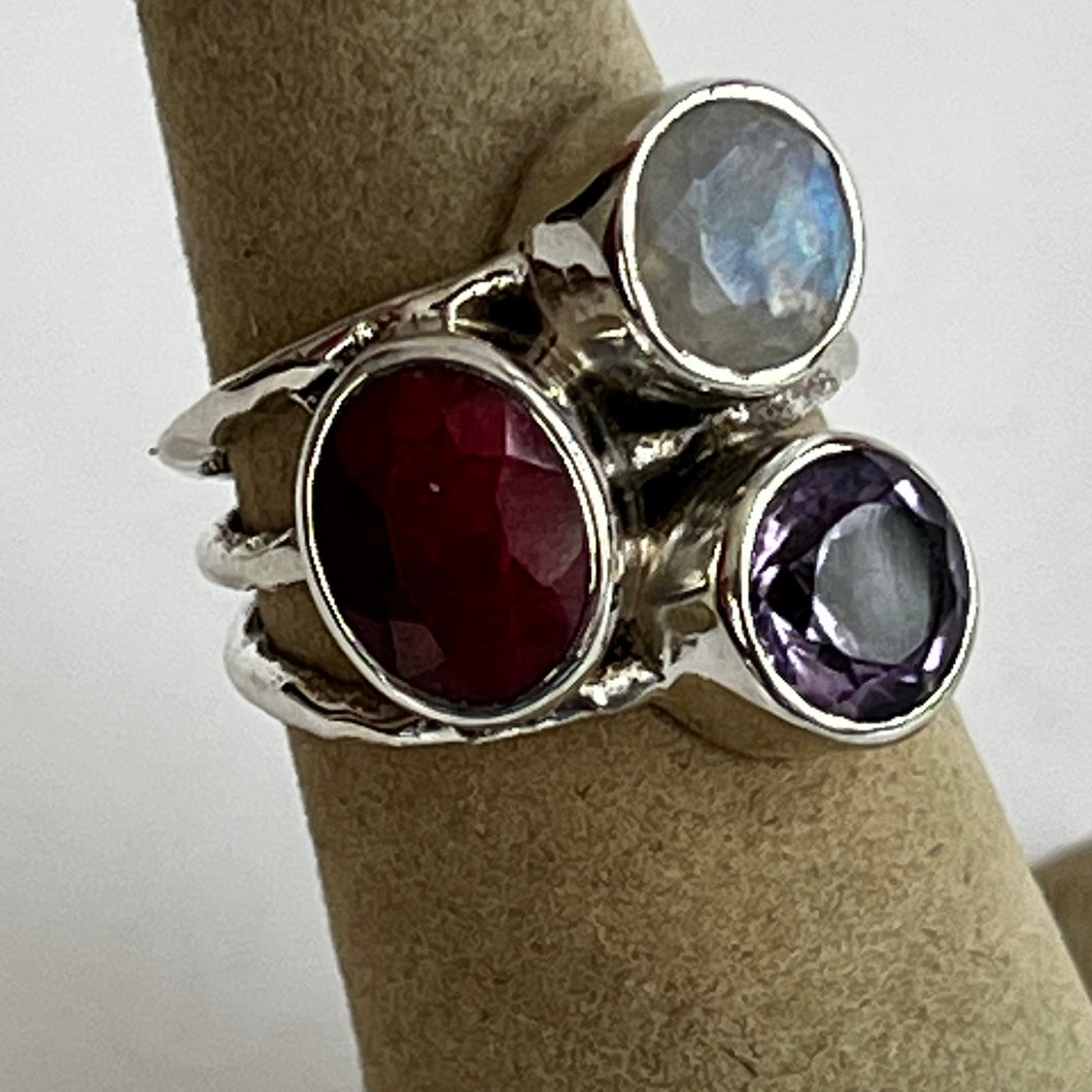 Ruby, Amethyst, Moonstone Ring