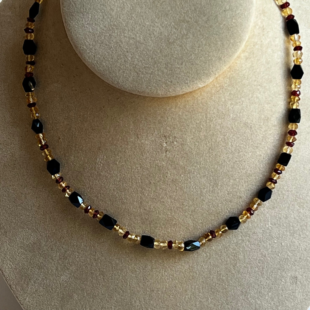 Citrine, Onyx& Garnet Necklace
