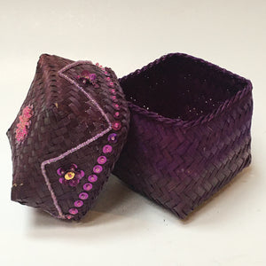 Square Woven Straw Box (Purple)