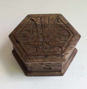 Carved Wooden Hexagon Box