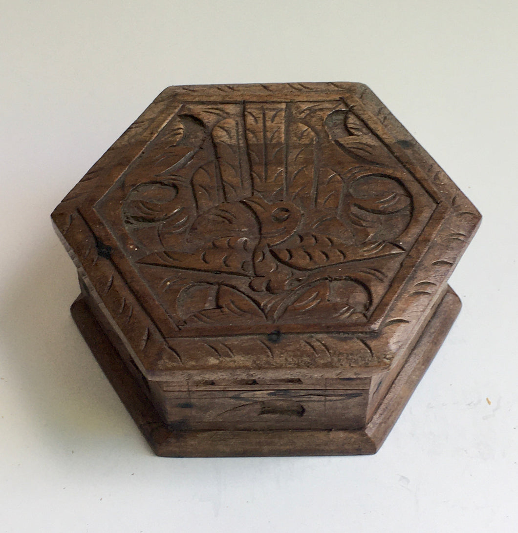 Carved Wooden Hexagon Box