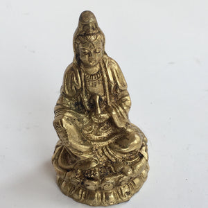 Small Seated Kuan Yin Brass Statue